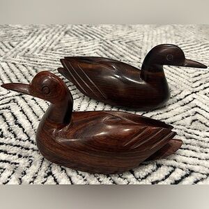 Rare Vintage MCM Carved Wooden Duck Figurine with Beautiful Carved Details